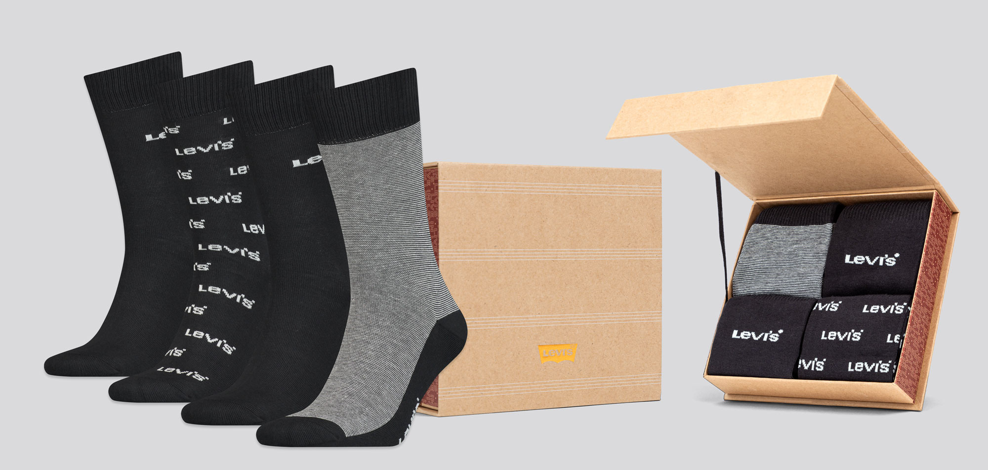 Levi_s Regular Cut Logo Banner Socks 4-Pack Giftbox 946,